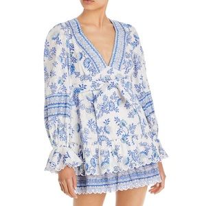 Hemant & Mandita Mala Blue and White Floral Short Tie Up Dress